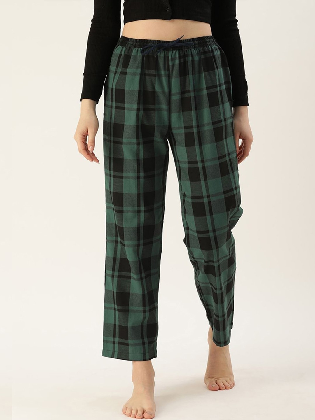 

Kryptic Women Relaxed Fit Checked Lounge Pants, Green