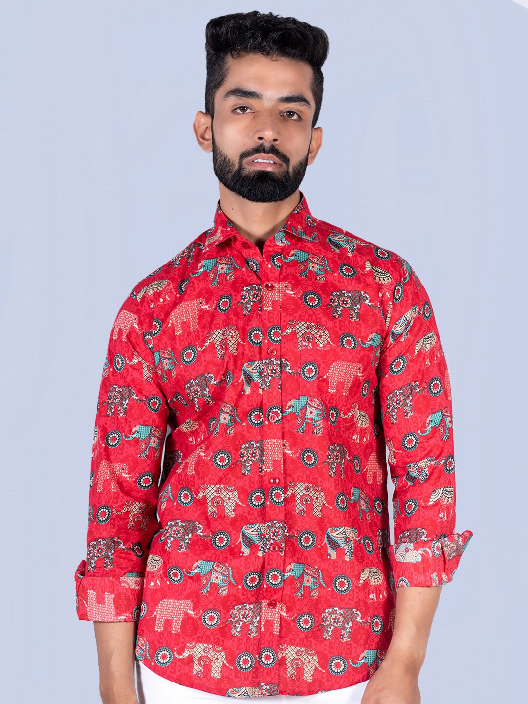 

Tistabene Men Printed Cotton Casual Shirt, Red