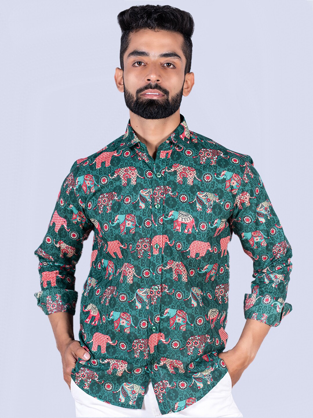 

Tistabene Men Printed Cotton Casual Shirt, Green