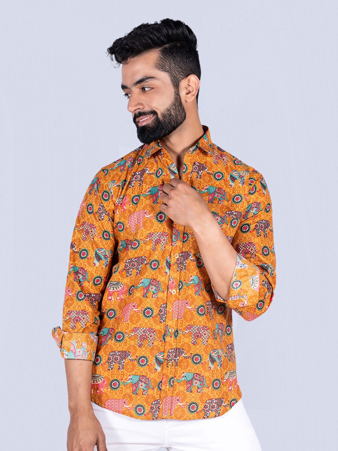 

Tistabene Men Animal Printed Cotton Casual Shirt, Mustard