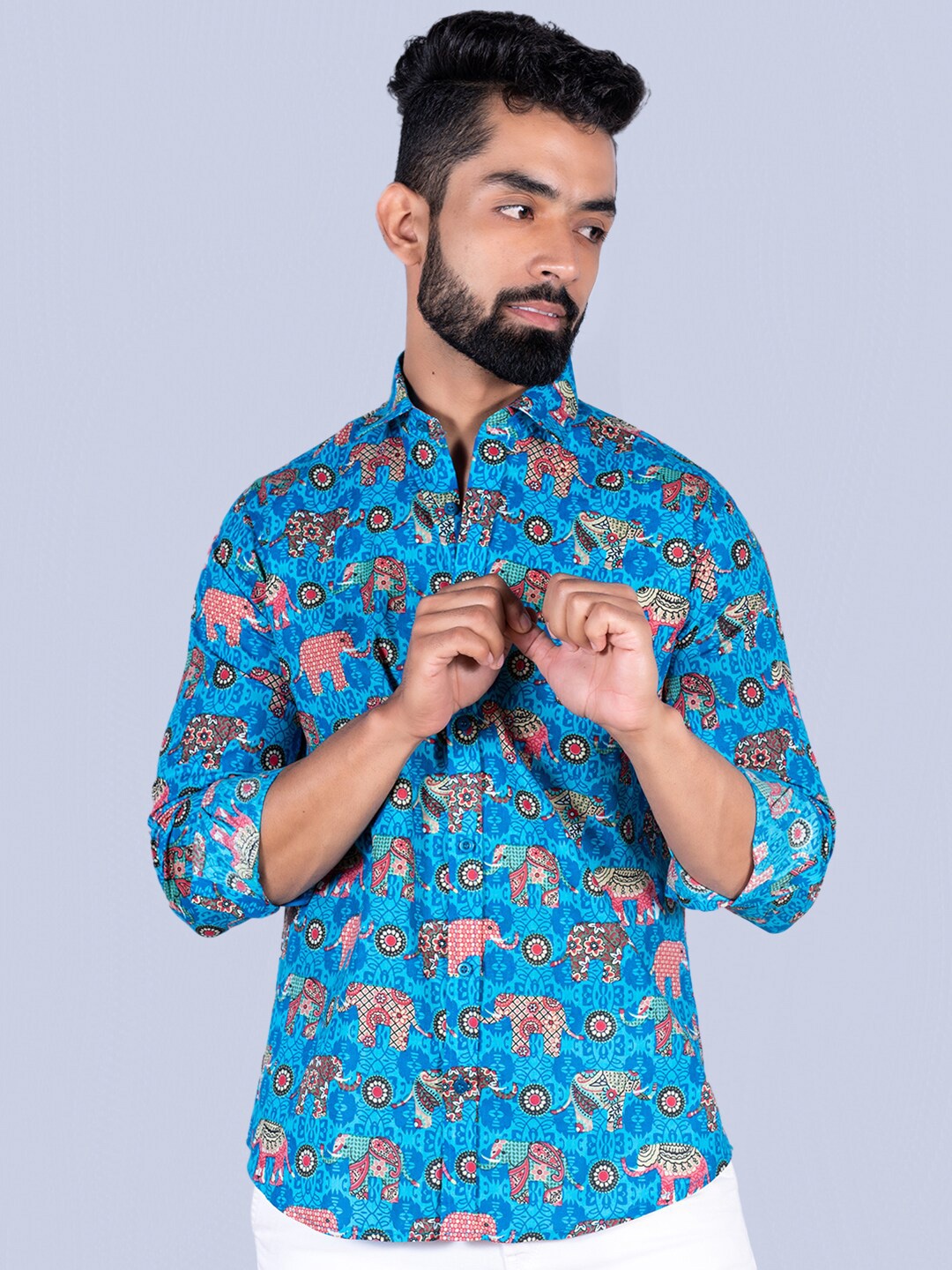 

Tistabene Men Printed Cotton Casual Shirt, Blue