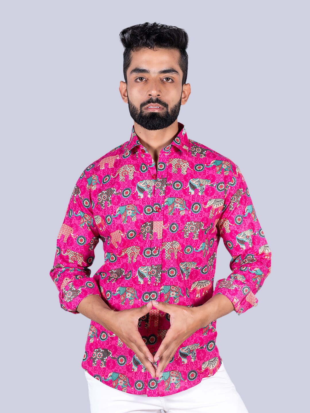 

Tistabene Men Printed Cotton Casual Shirt, Pink