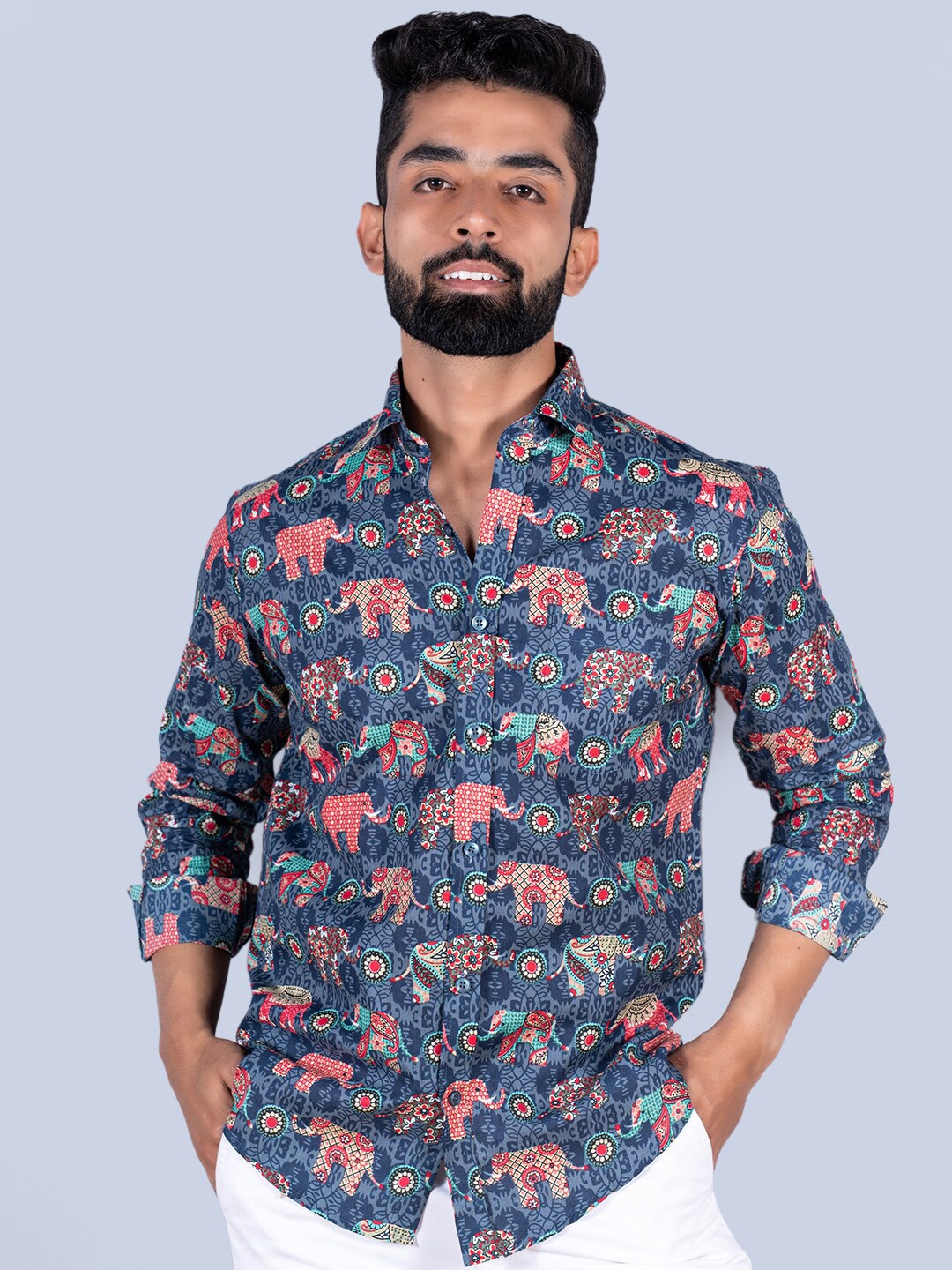 

Tistabene Men Printed Cotton Casual Shirt, Blue