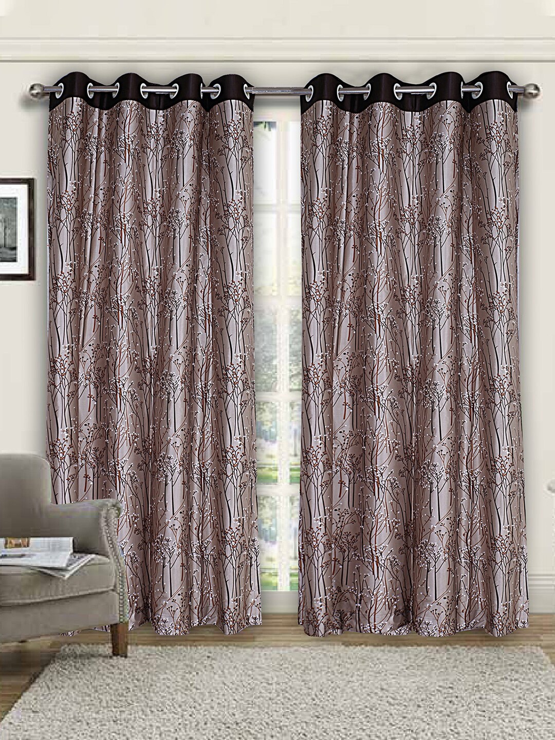 

Kuber Industries Coffee Brown & Black Set of 2 Floral Door Curtains 7 Feet