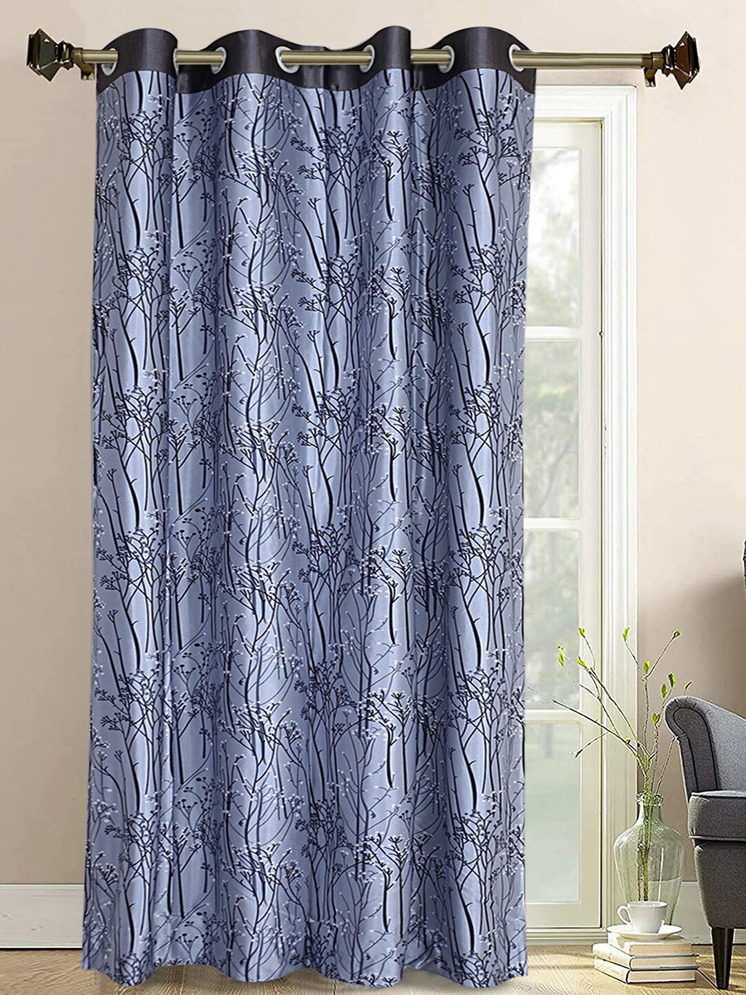 

Kuber Industries Grey & Black Floral Printed Long Door Curtain 9 Feet