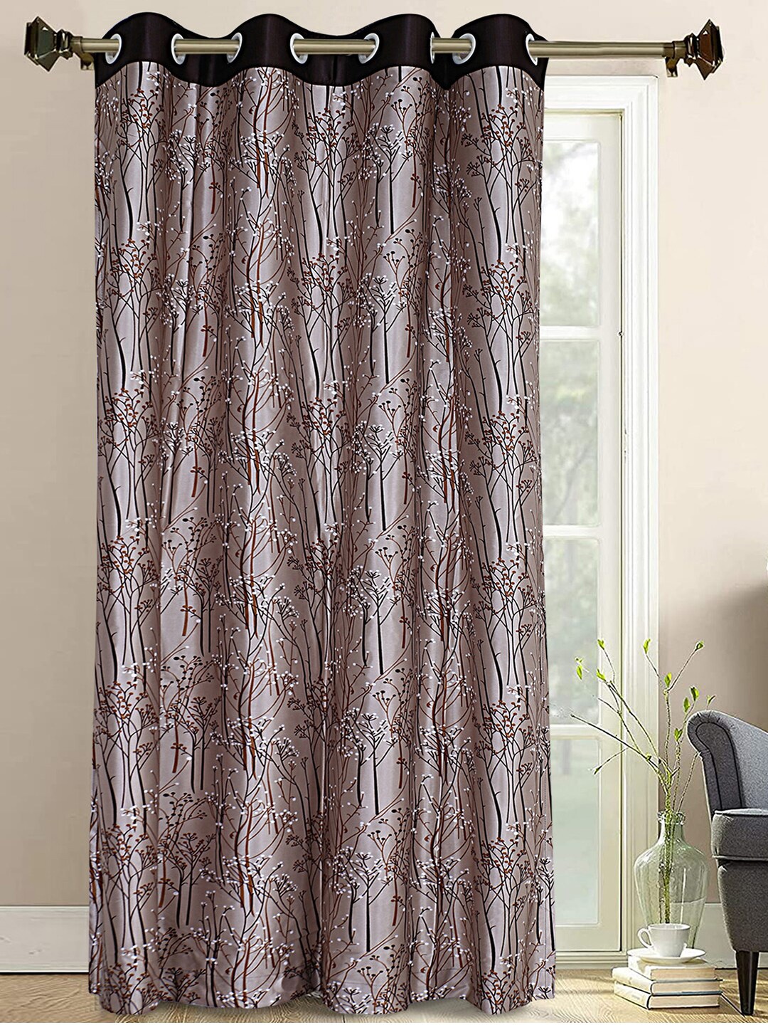 

Kuber Industries Coffee Brown & Black Floral Long Door Curtain 9 Feet