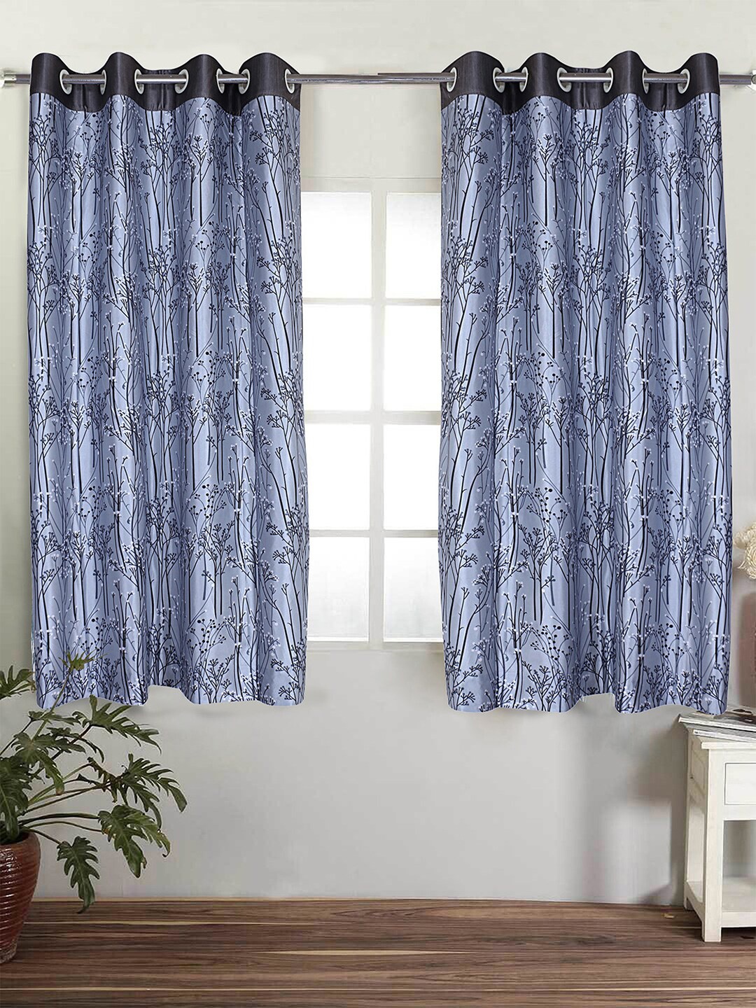 

Kuber Industries Grey & Black Set of 2 Floral Printed Window Curtains 5 Feet