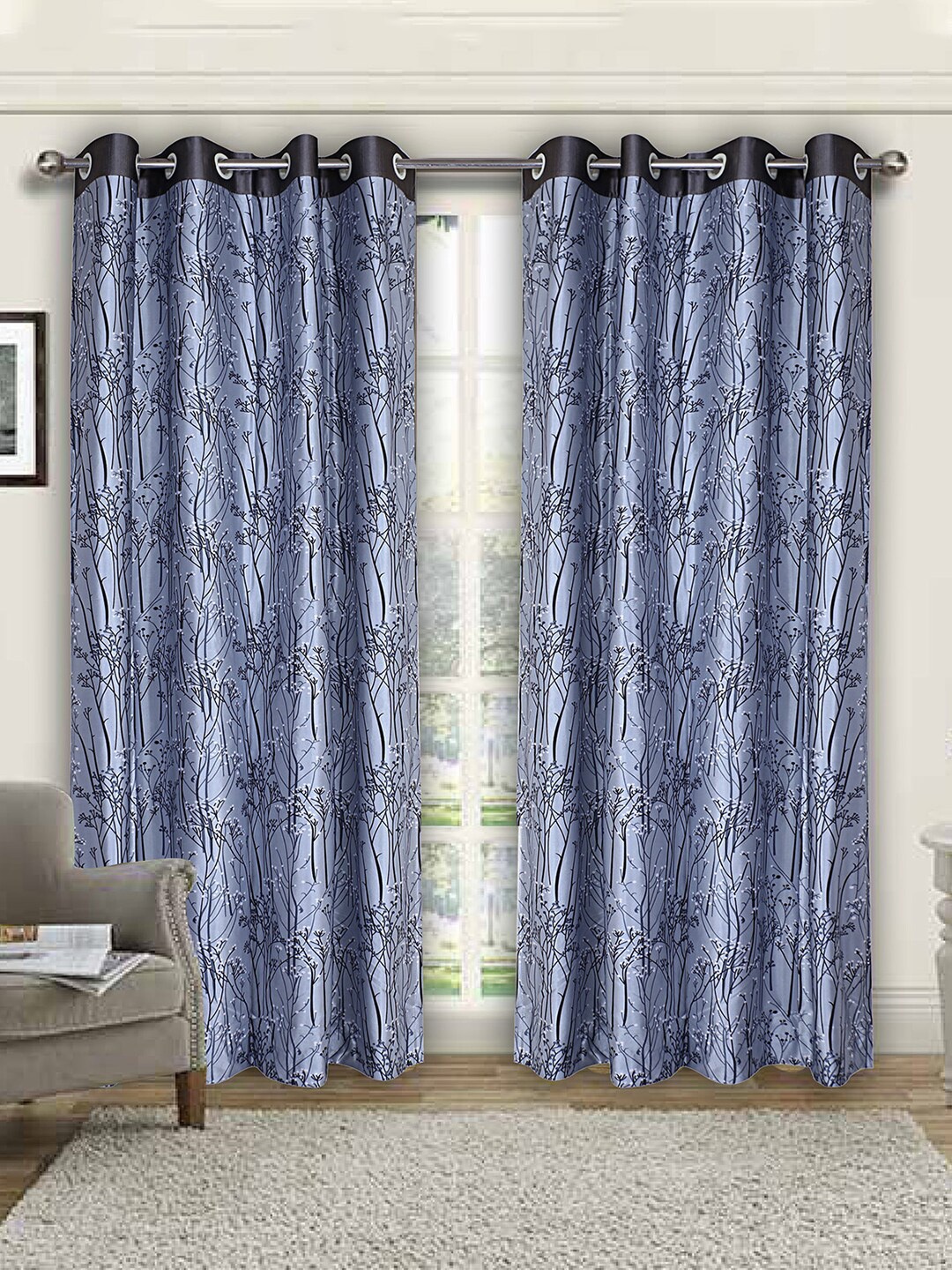 

Kuber Industries Grey & Black Set of 2 Floral Door Curtain