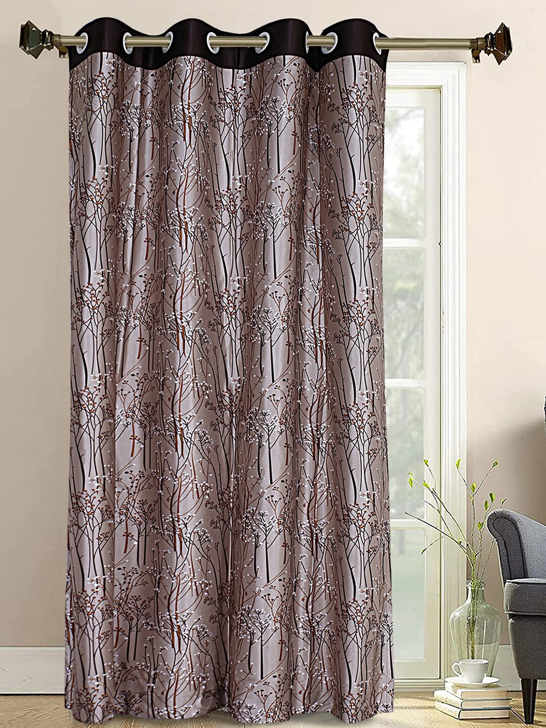 

Kuber Industries Coffee Brown & White Floral Door Curtain