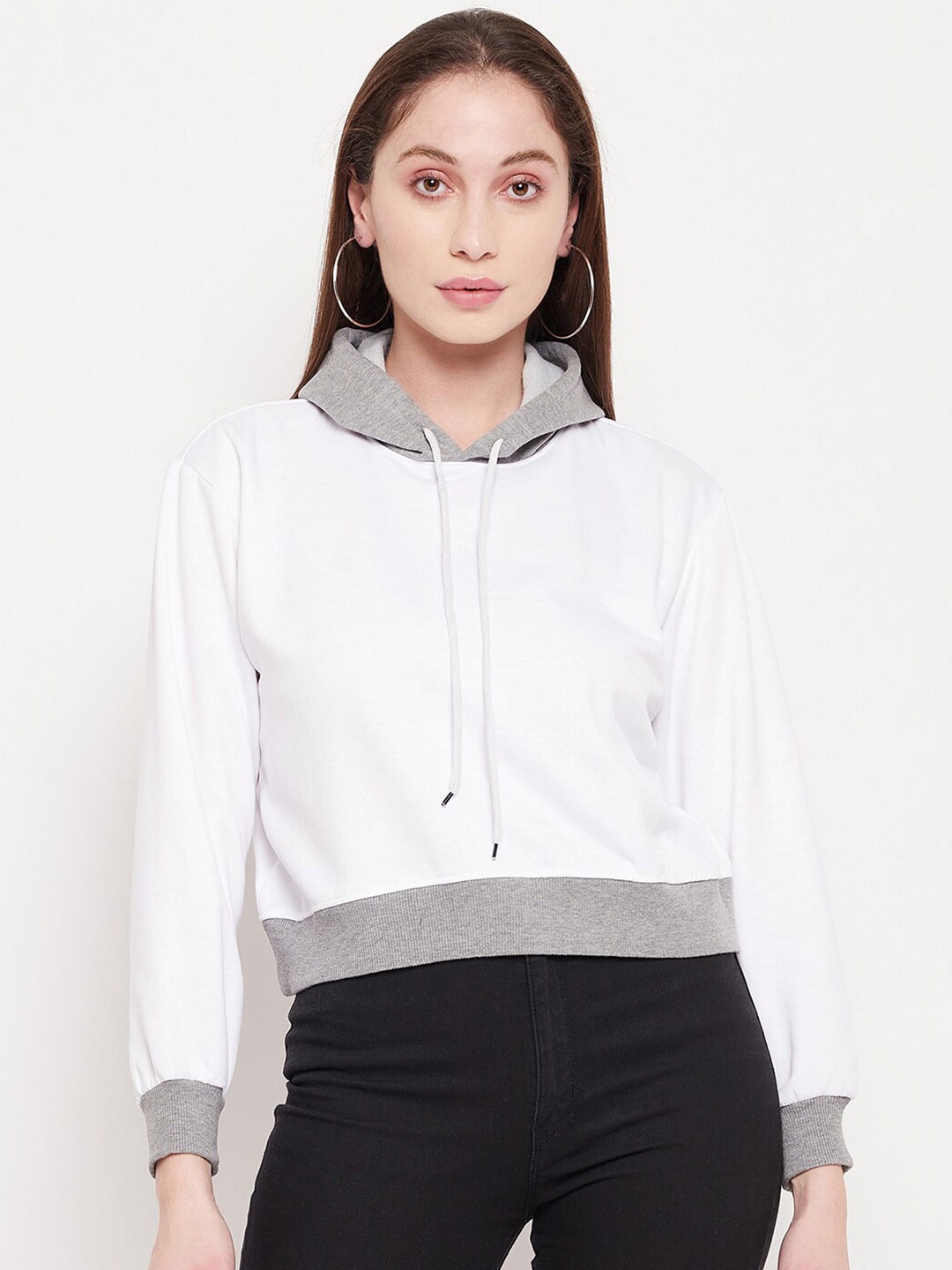 

STROP Women Cotton Hooded Sweatshirt, White