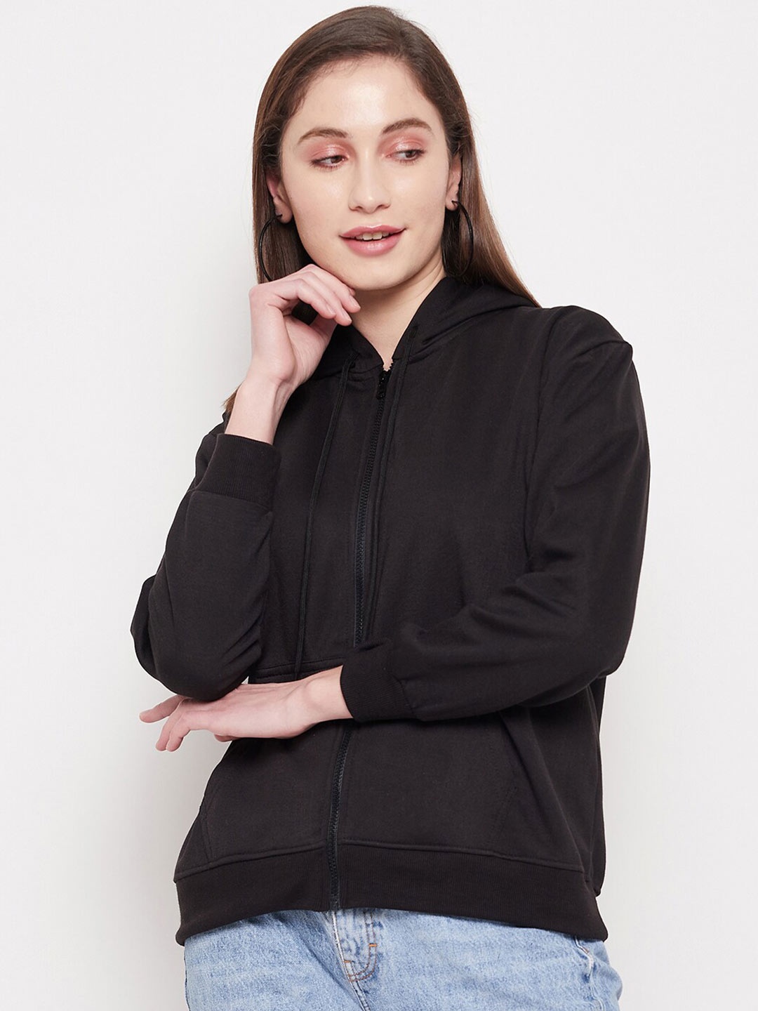 

STROP Women Cotton Hooded Sweatshirt, Black