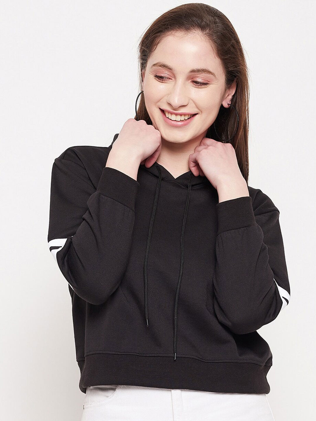 

STROP Women Cotton Hooded Sweatshirt, Black