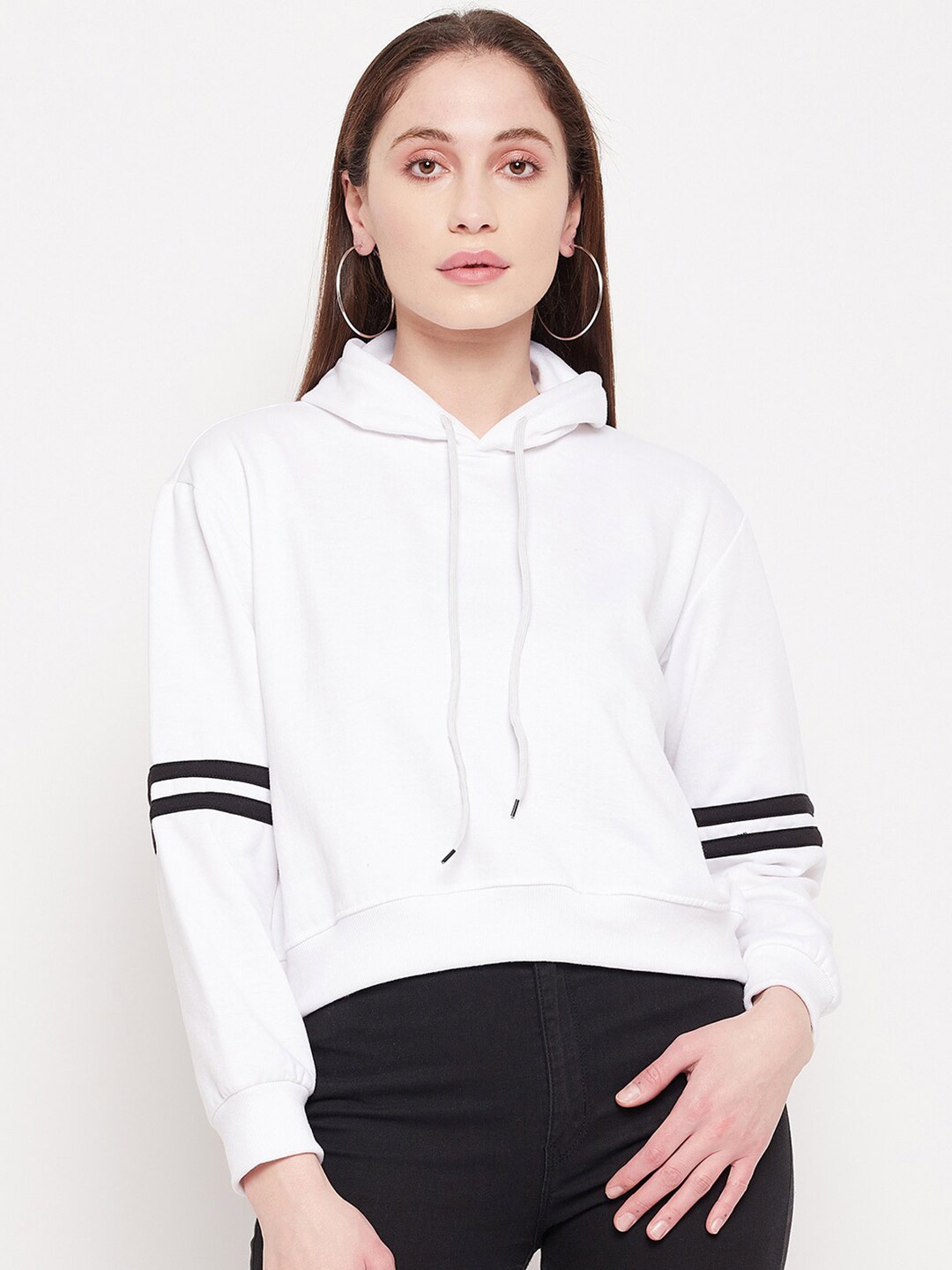 

STROP Women Cotton Hooded Sweatshirt, White