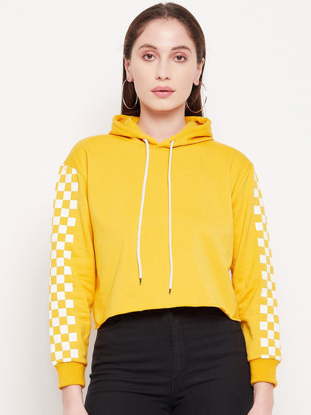 

STROP Women Cotton Hooded Sweatshirt, Mustard