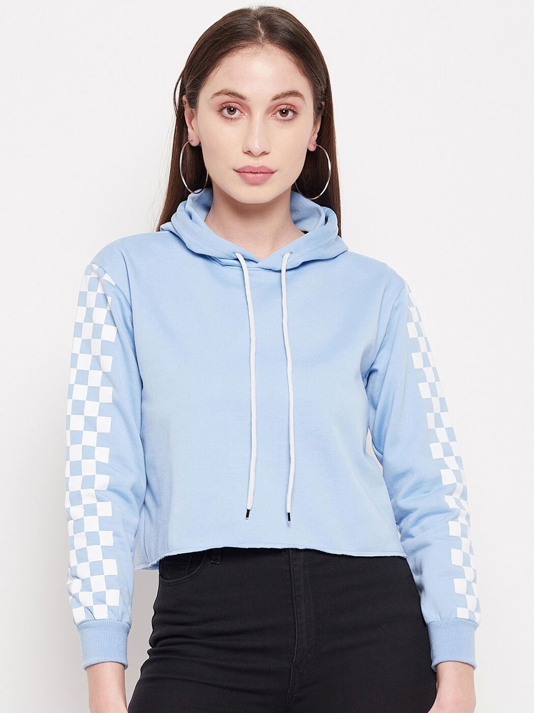 

STROP Women Cotton Hooded Sweatshirt, Blue