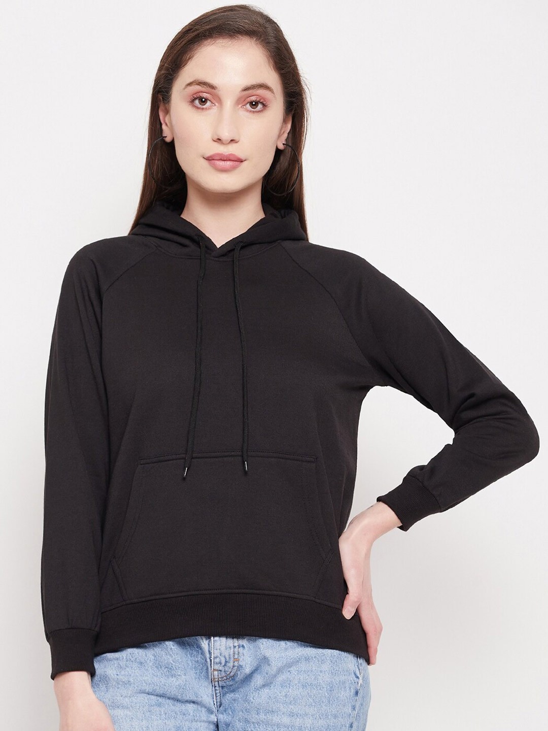 

STROP Women Cotton Hooded Sweatshirt, Black