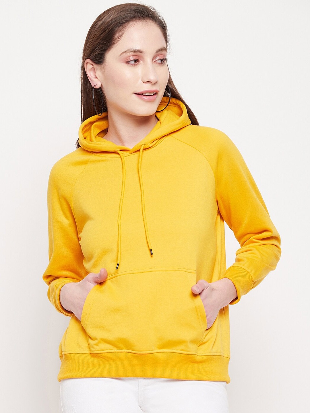 

STROP Women Cotton Hooded Sweatshirt, Mustard
