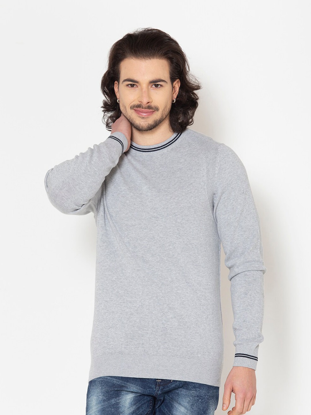 

Allen Cooper Men Grey Melange & Black Pullover