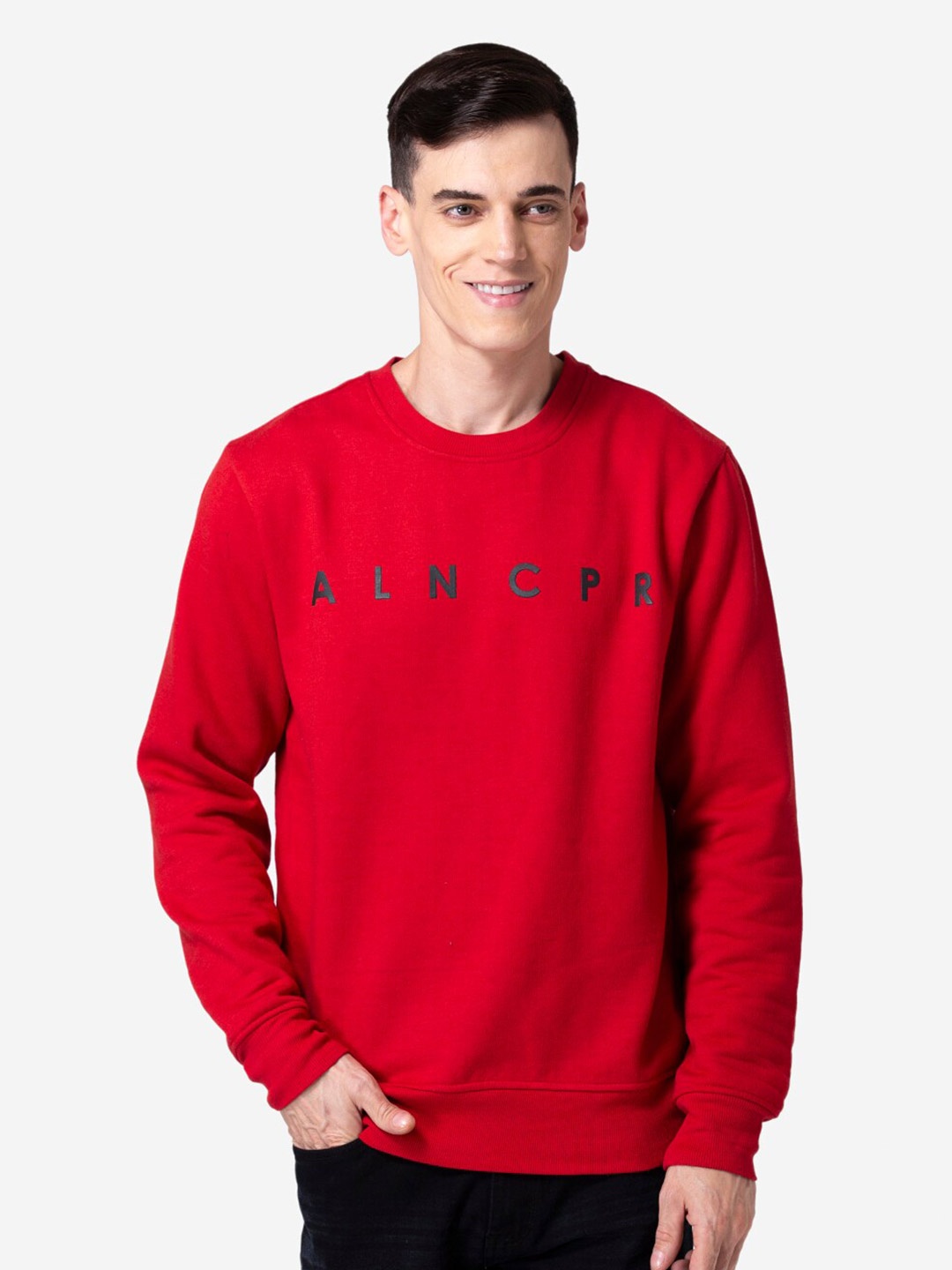 

Allen Cooper Typography Printed Pullover Sweatshirt, Red