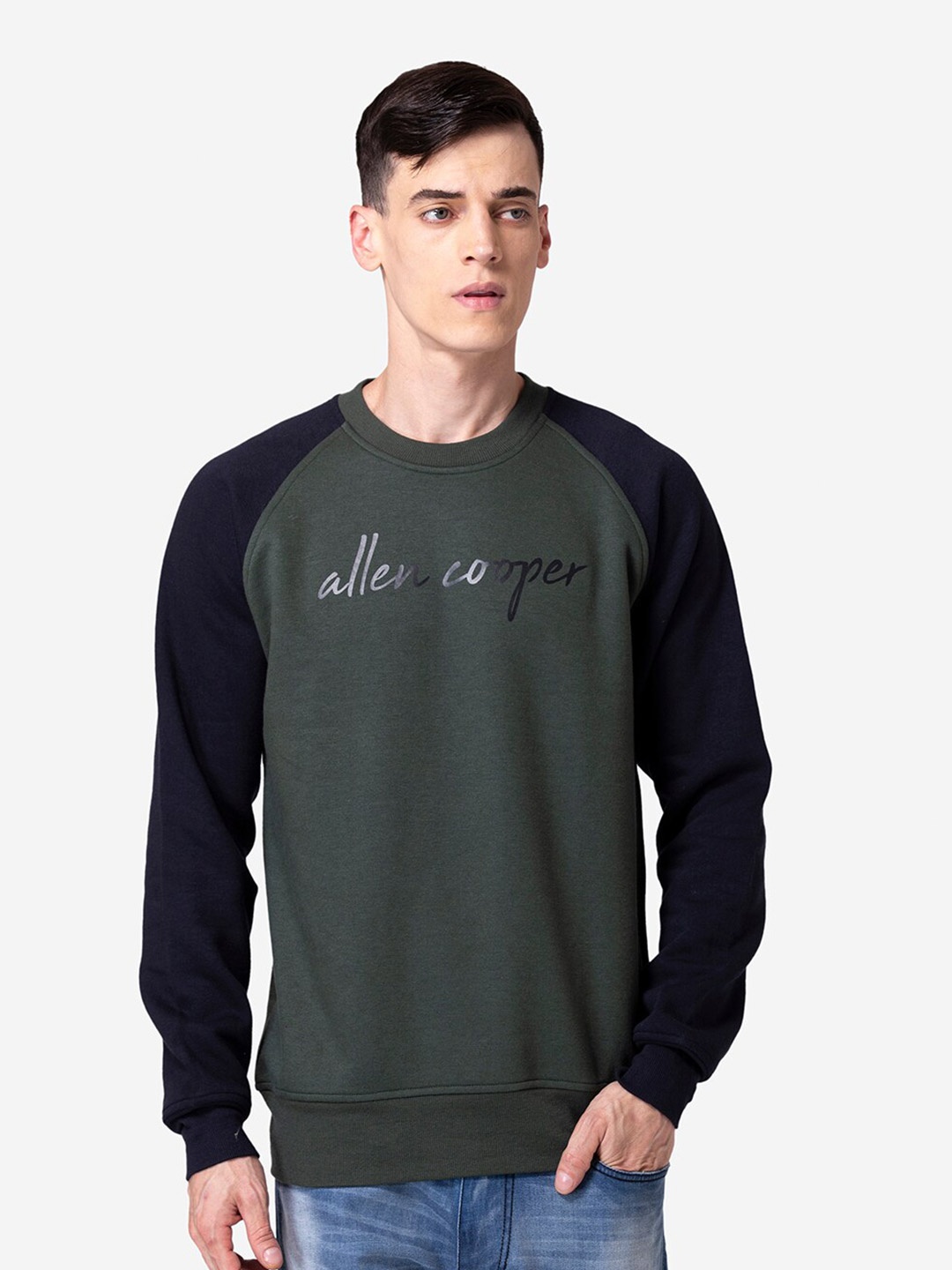 

Allen Cooper Men Raglan Sleeves Cotton Pullover Sweatshirt, Olive