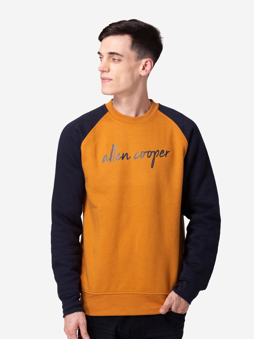 

Allen Cooper Men Colourblocked Cotton Sweatshirt, Rust