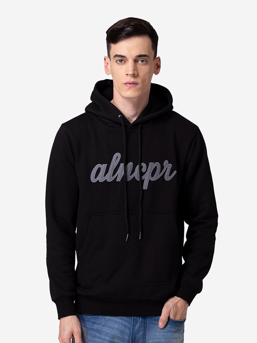 

Allen Cooper Men Printed Cotton Hooded Sweatshirt, Black