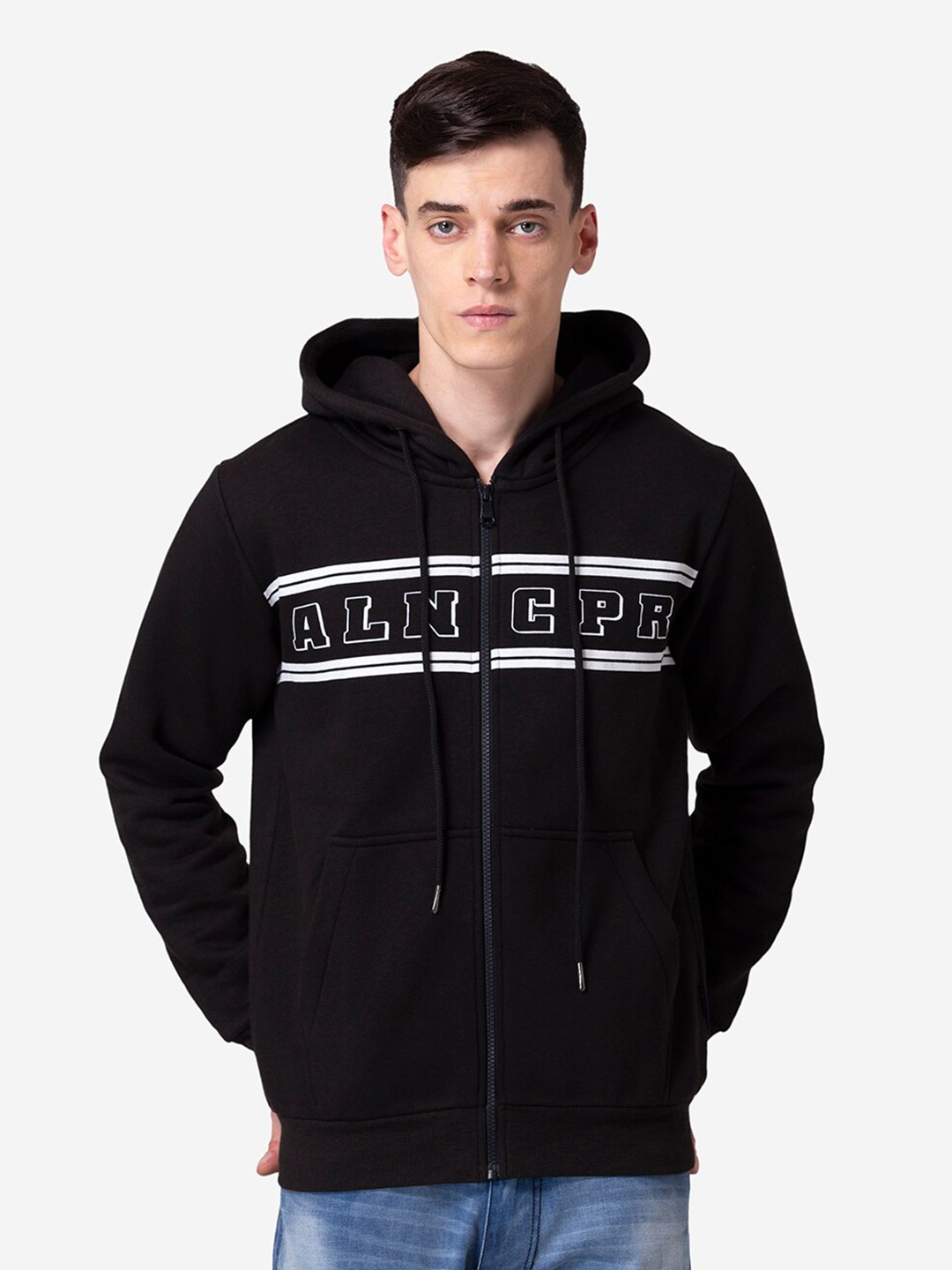

Allen Cooper Men Printed Cotton Hooded Sweatshirt, Black