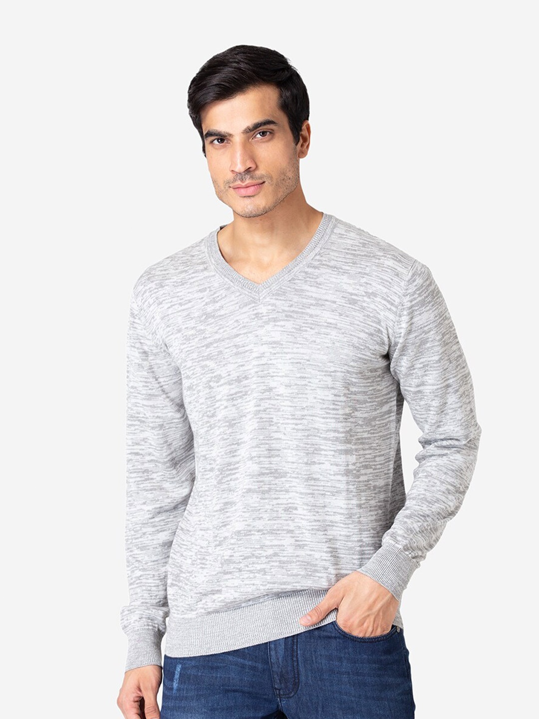 

Allen Cooper Men Pullover Cotton Sweater, Grey melange