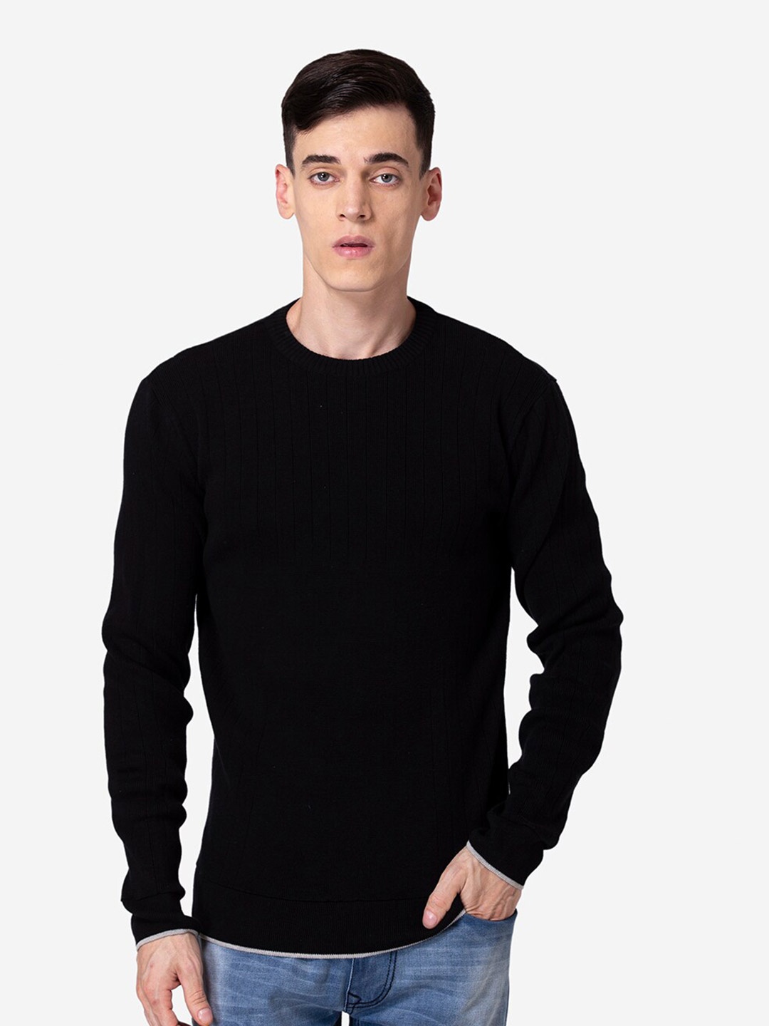 

Allen Cooper Men Solid Pullover Cotton Sweater, Black