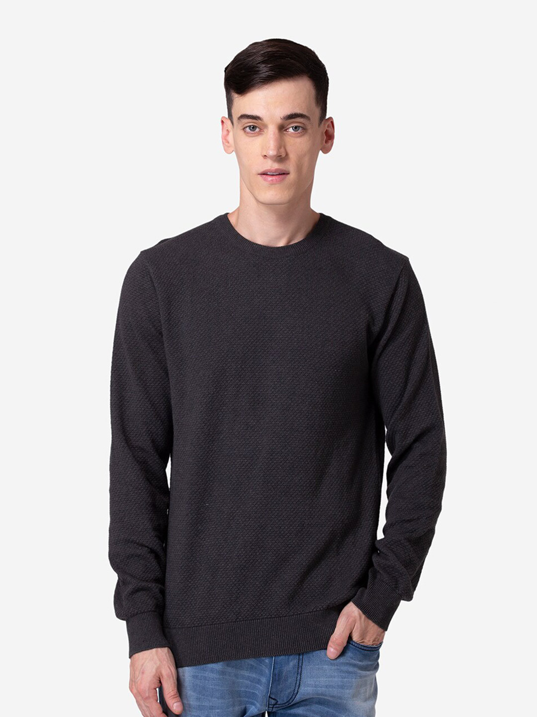 

Allen Cooper Men Solid Pullover Cotton Sweater, Black