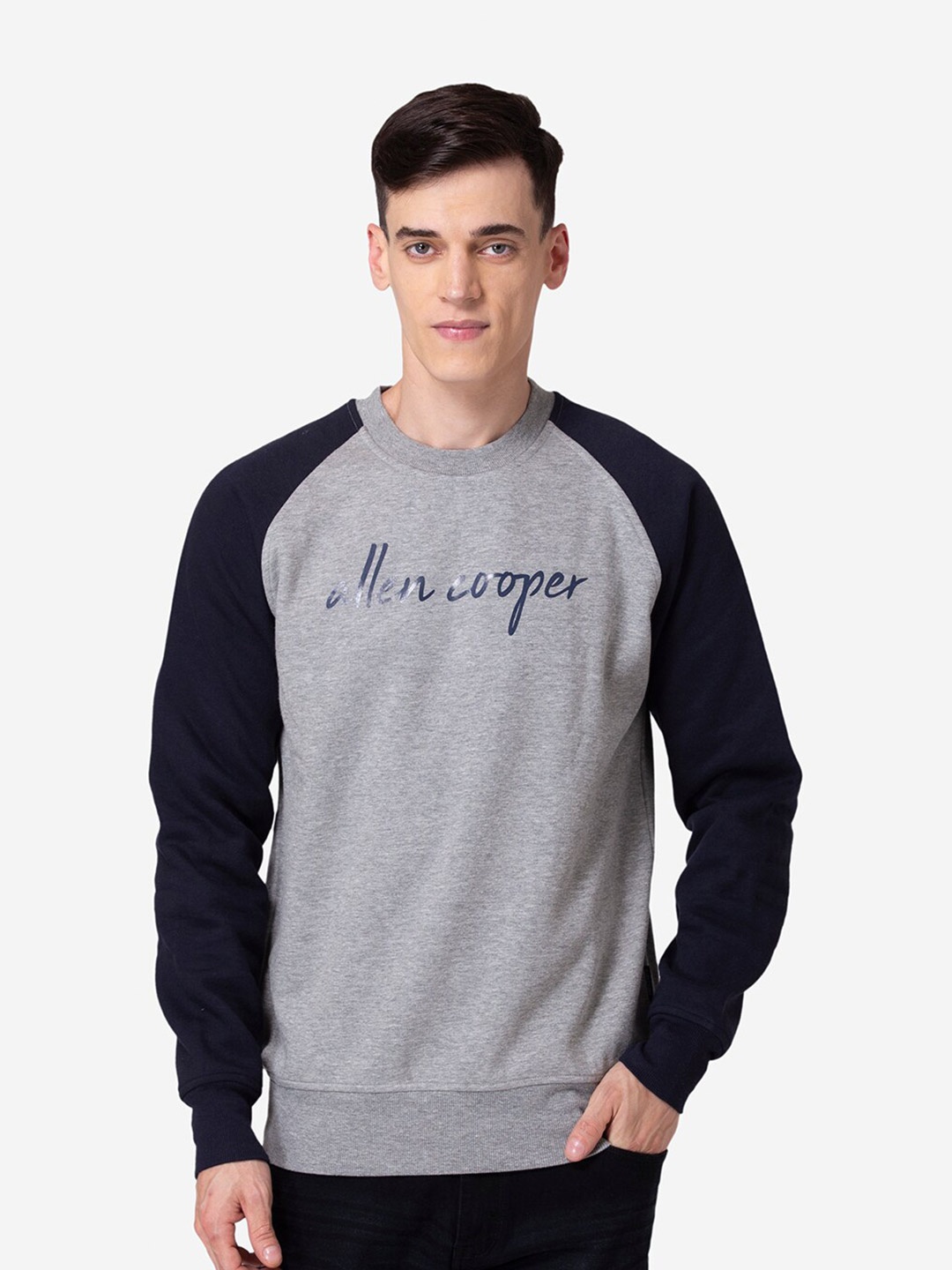 

Allen Cooper Men Colourblocked Cotton Sweatshirt, Grey melange