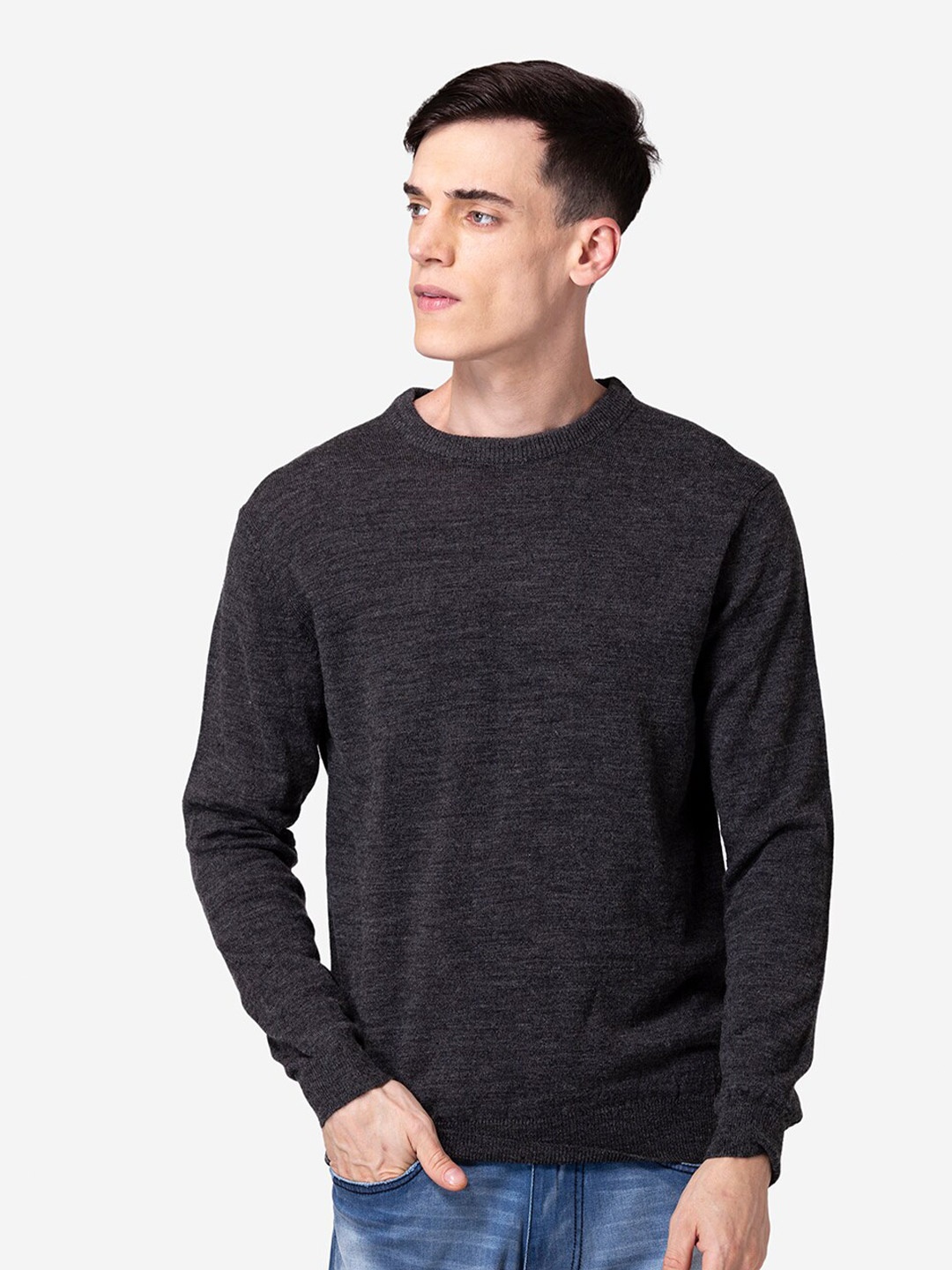 

Allen Cooper Men Solid Pullover Cotton Sweater, Charcoal