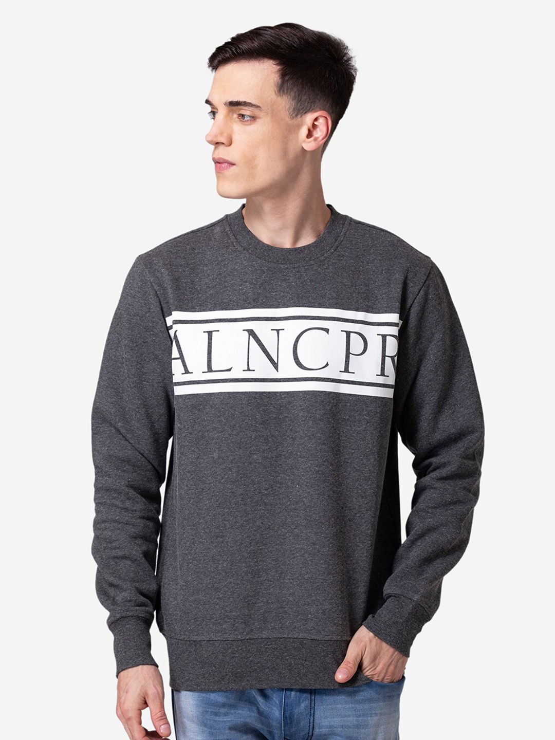 

Allen Cooper Men Printed Cotton Sweatshirt, Grey