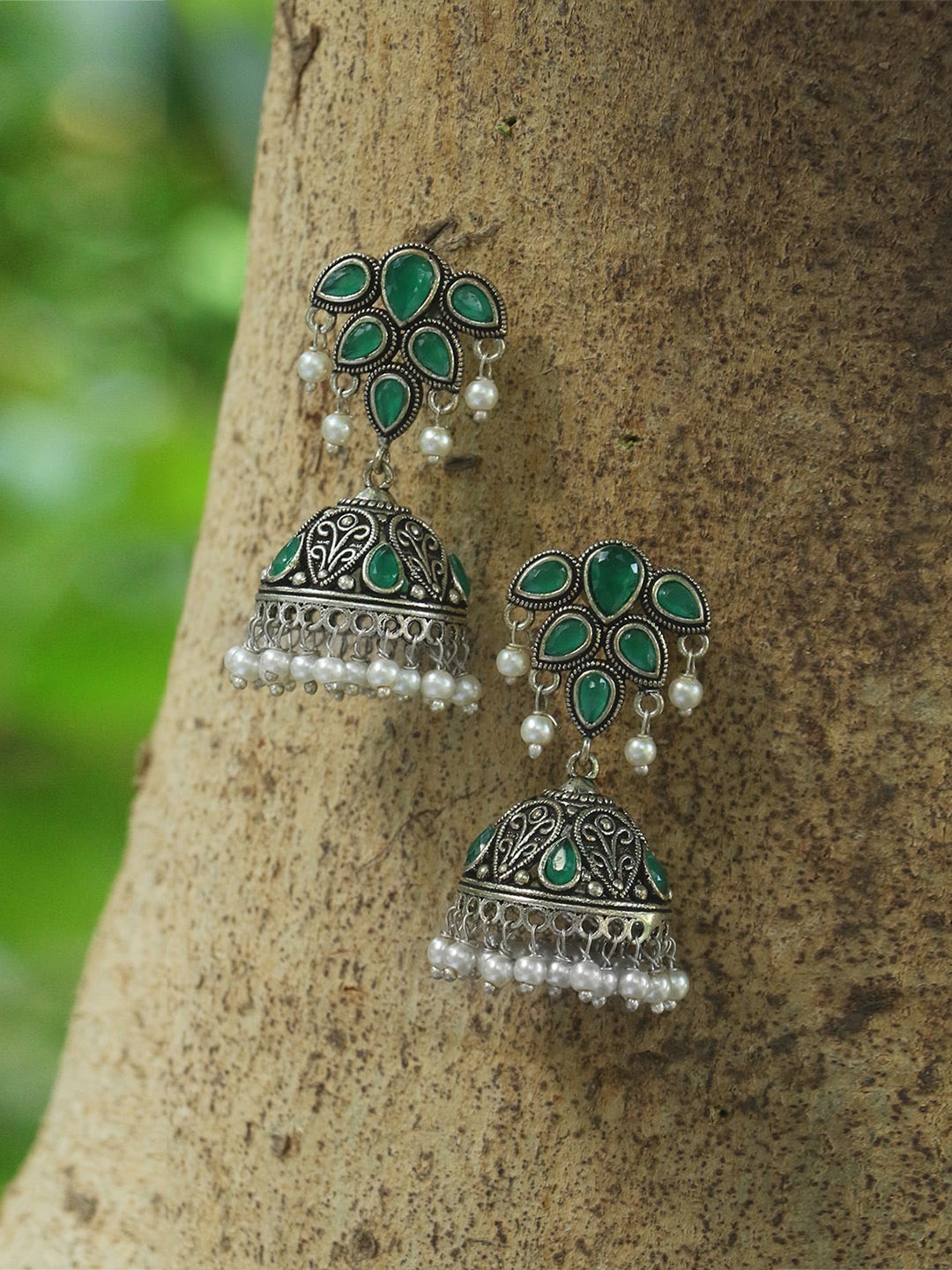 

Adwitiya Collection Silver-Plated Dome Shaped Jhumkas Earrings