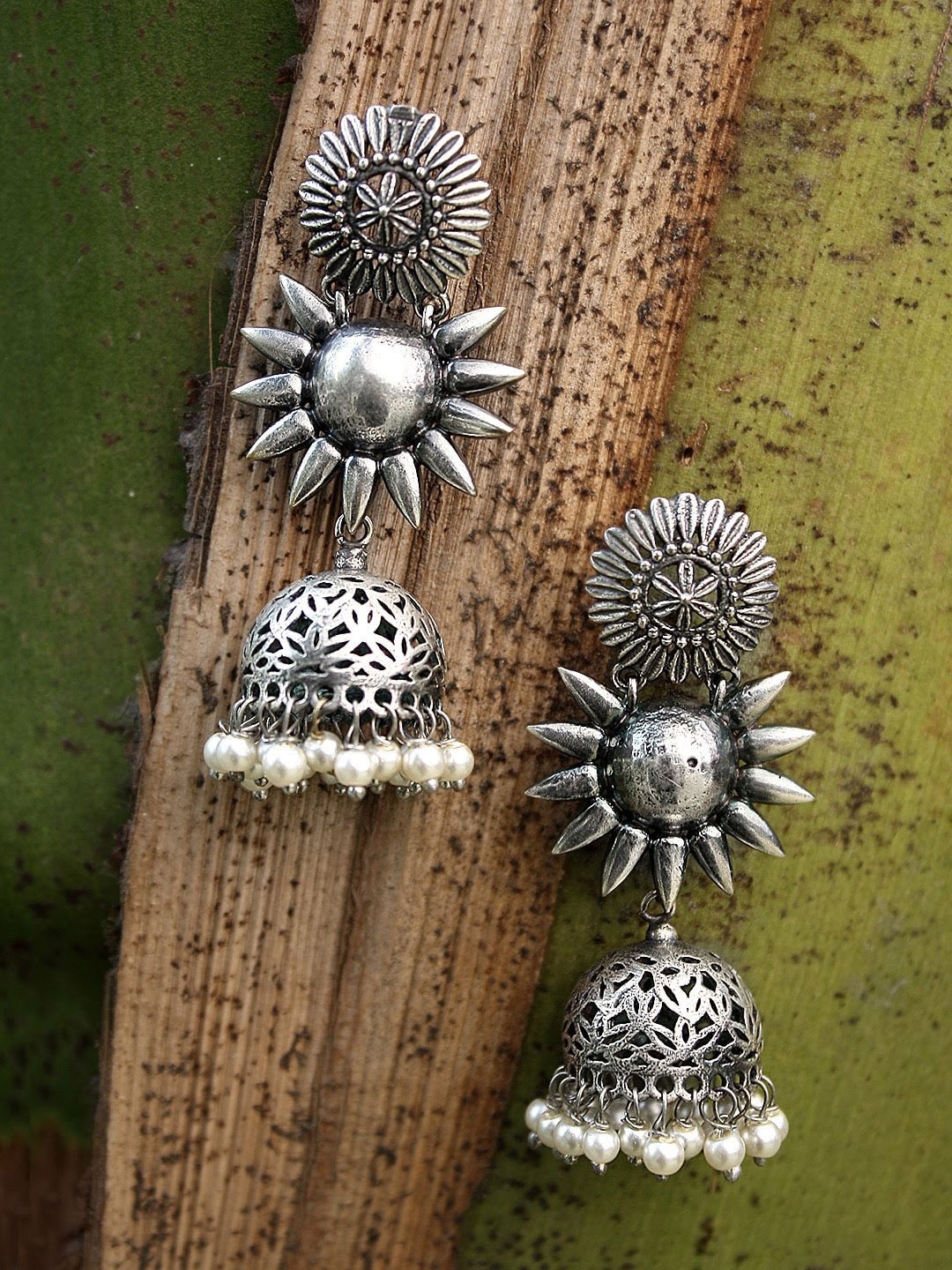

Adwitiya Collection Silver-Plated Dome Shaped Jhumkas Earrings