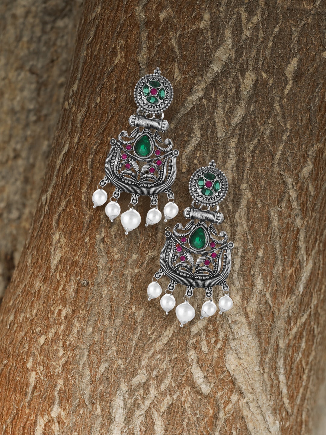 

Adwitiya Collection Silver-Plated Geometric Drop Earrings, Green