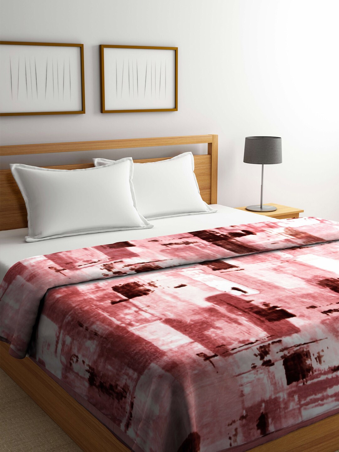 

KLOTTHE Pink & White Abstract Printed Double King Heavy Winter 1000 GSM Double Bed Blanket