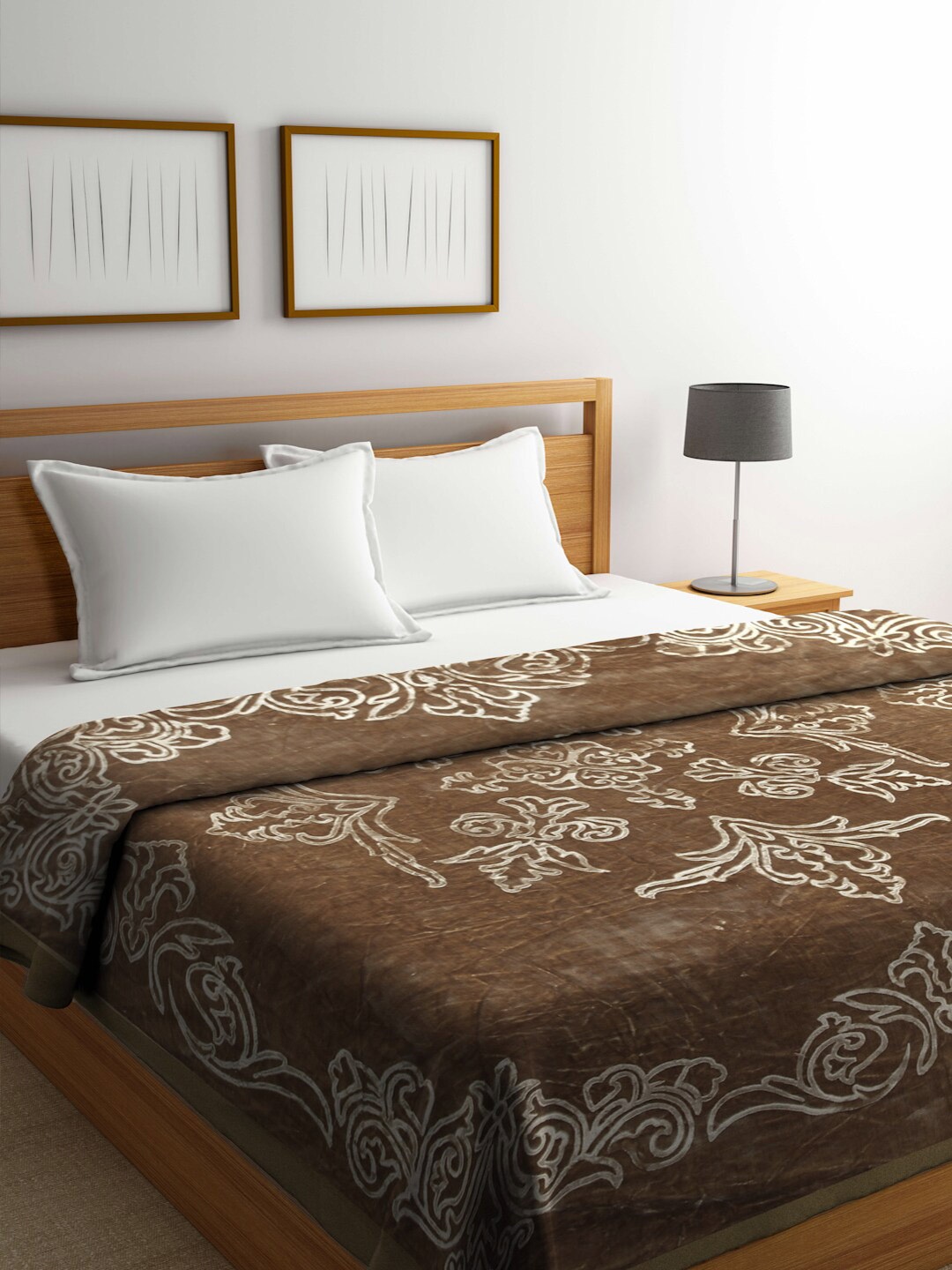 

KLOTTHE Brown Floral Printed 1000 GSM Woolen Heavy Blankets