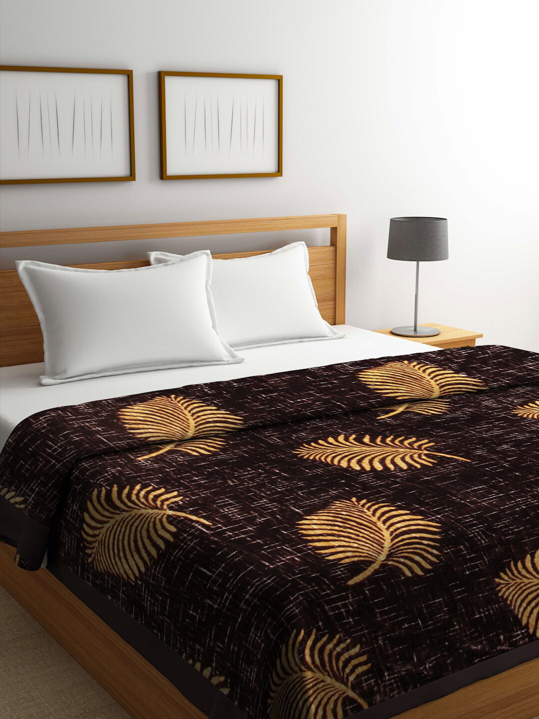 

KLOTTHE Brown & Yellow Floral Printed 1000 GSM Woolen Heavy Double Bed Blankets