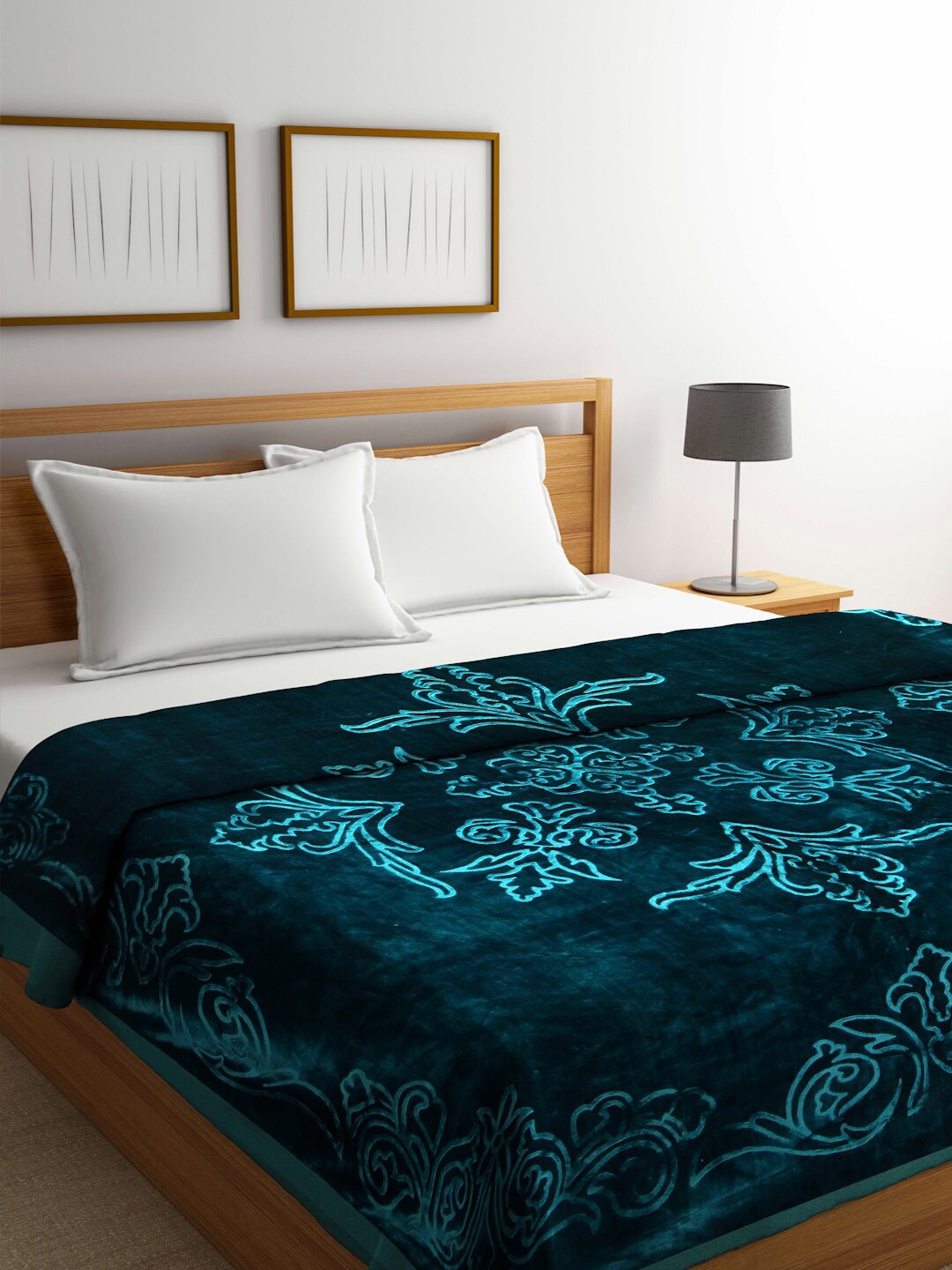 

KLOTTHE Green Floral Printed 1000 GSM Woolen Heavy Double Bed Blanket