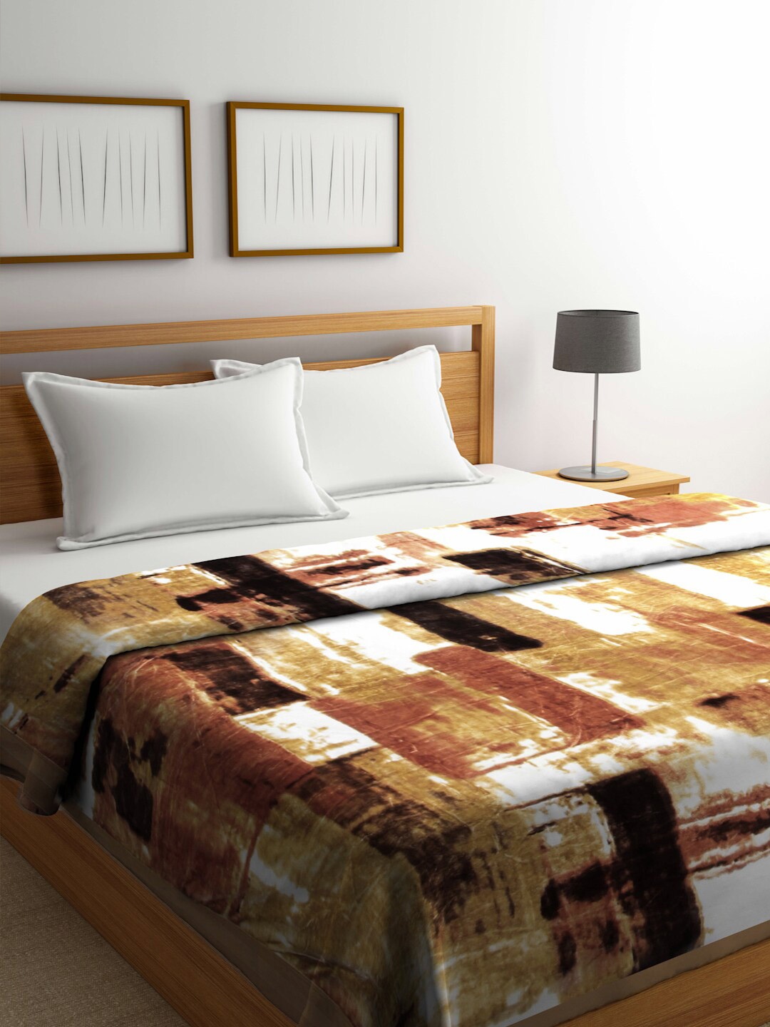 

KLOTTHE Brown & White Abstract Printed 1000 GSM Woolen Heavy Double Bed Blanket