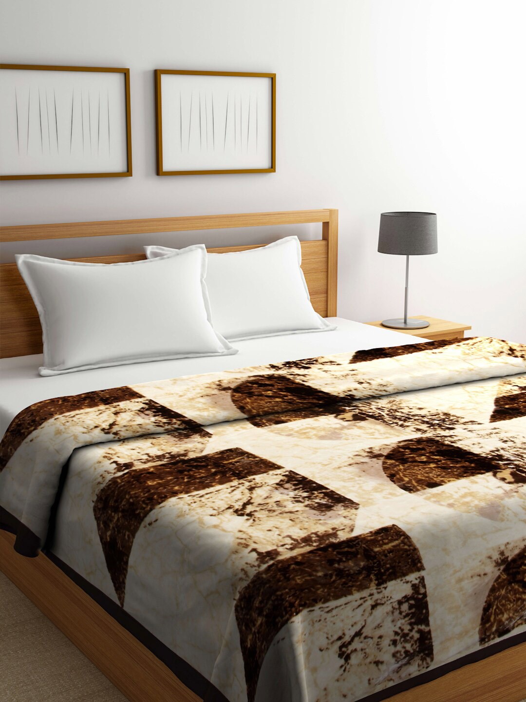 

KLOTTHE Brown & Beige Abstract Printed 1000 GSM Woolen Heavy Double Bed Blanket