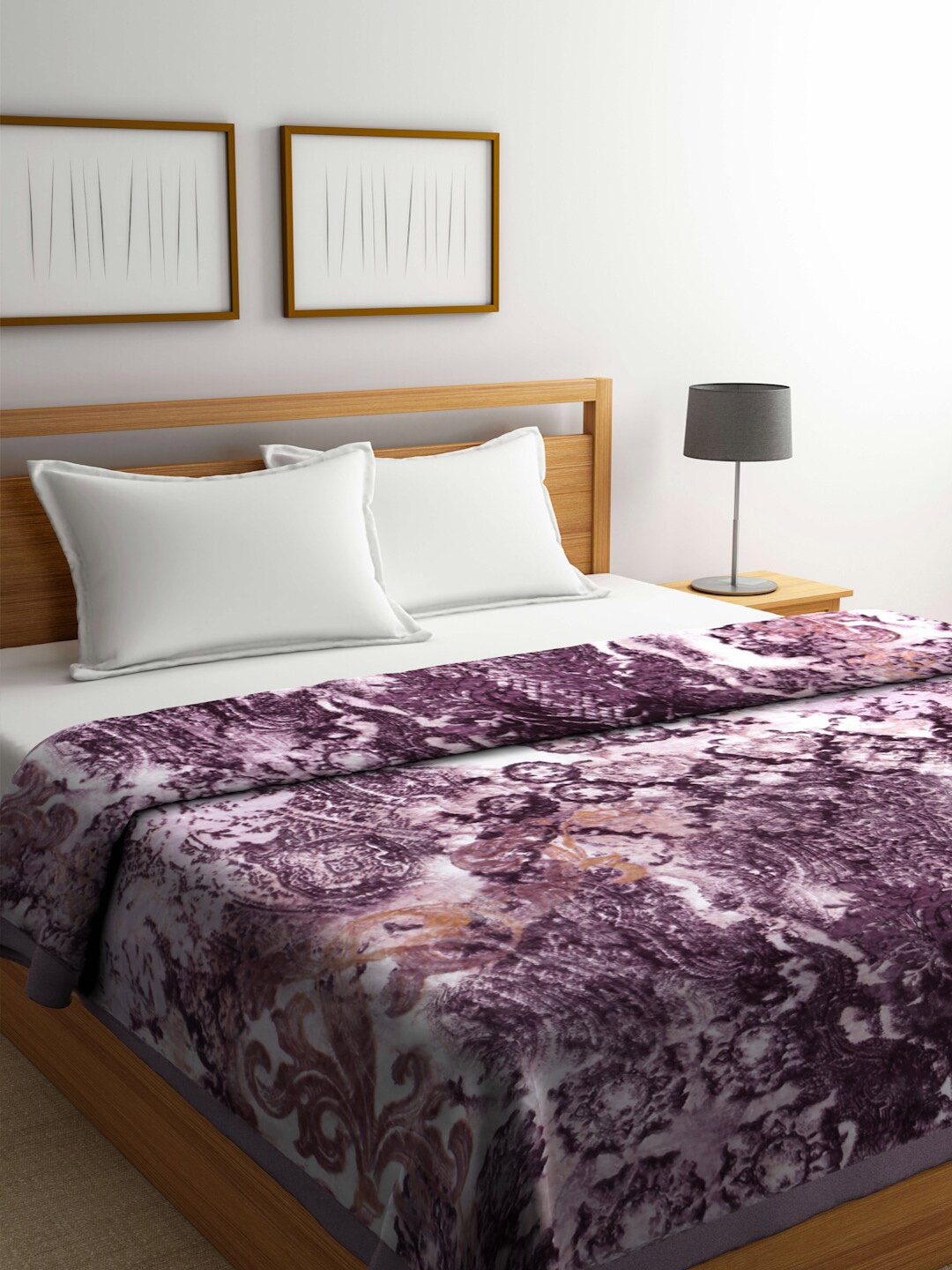 

KLOTTHE Purple & White Abstract Printed 1000 GSM Woolen Heavy Double Bed Blanket