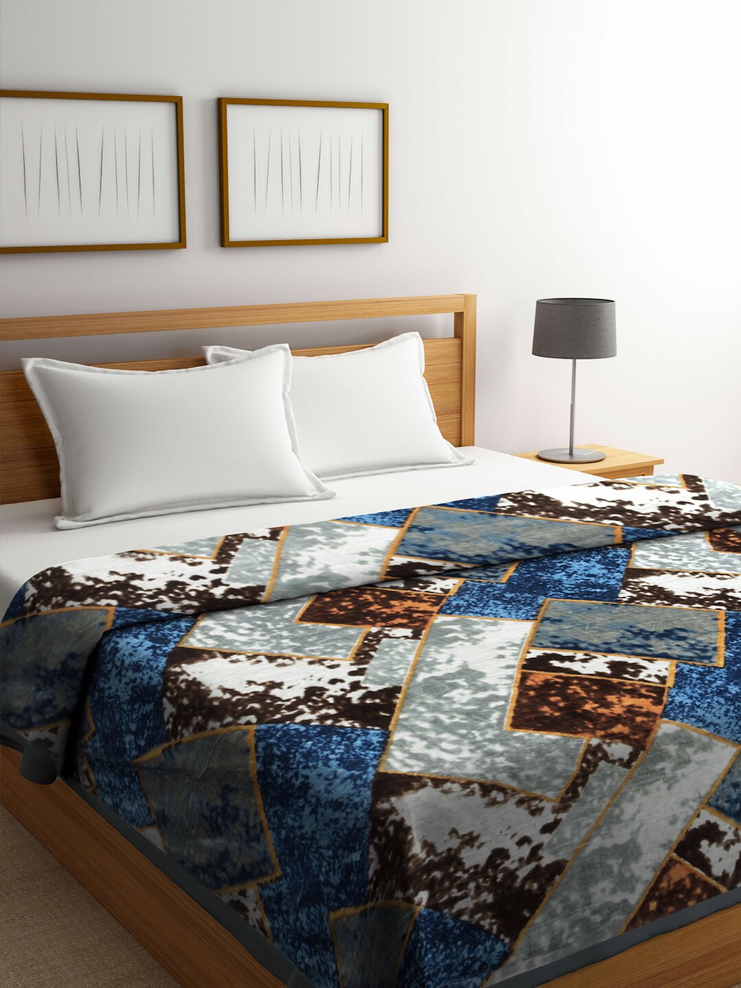 

KLOTTHE Brown & Grey Abstract Printed 1000 GSM Woolen Heavy Double Bed Blanket