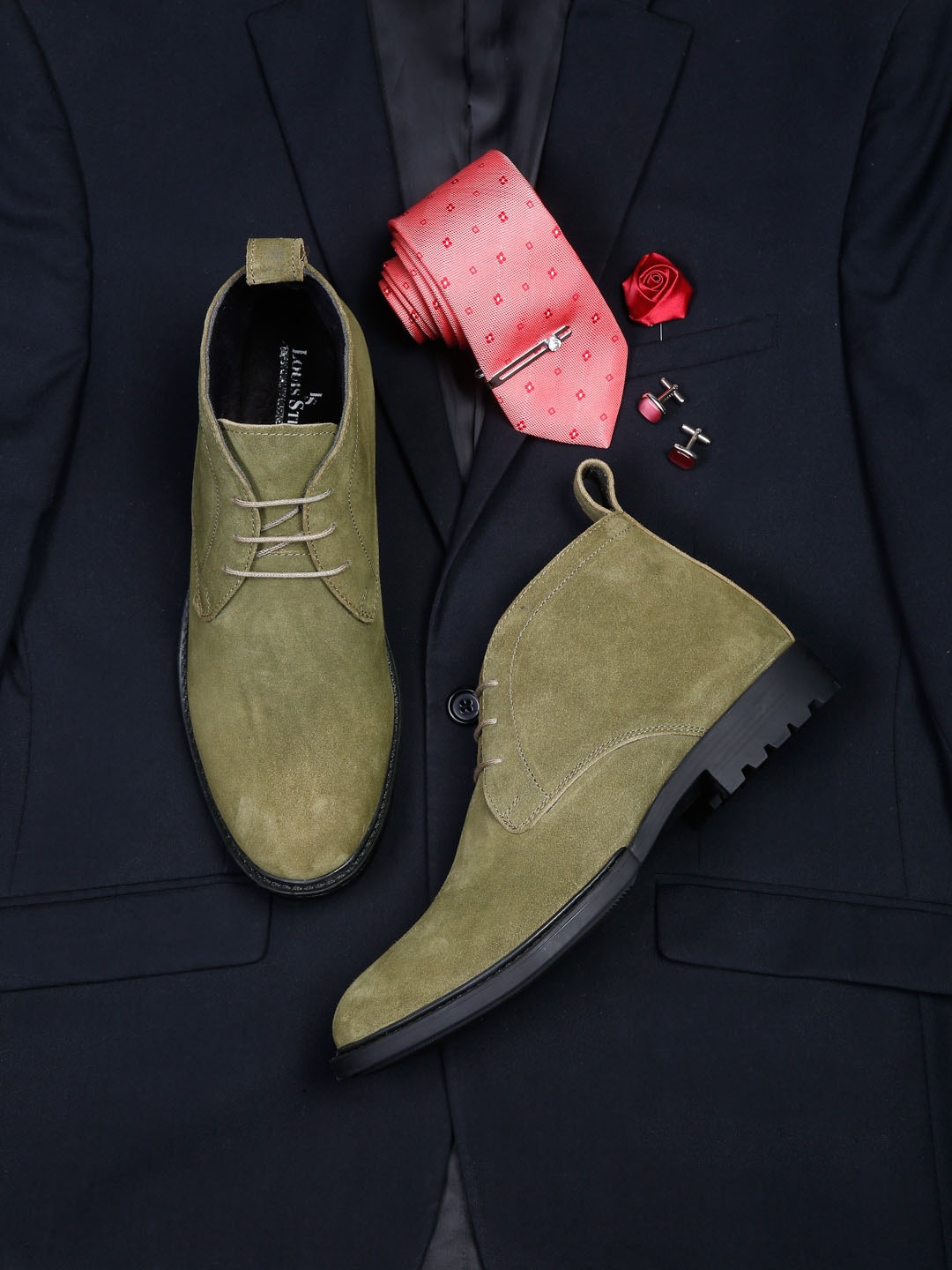 

LOUIS STITCH Men Mid-Top Chukka Boots, Olive