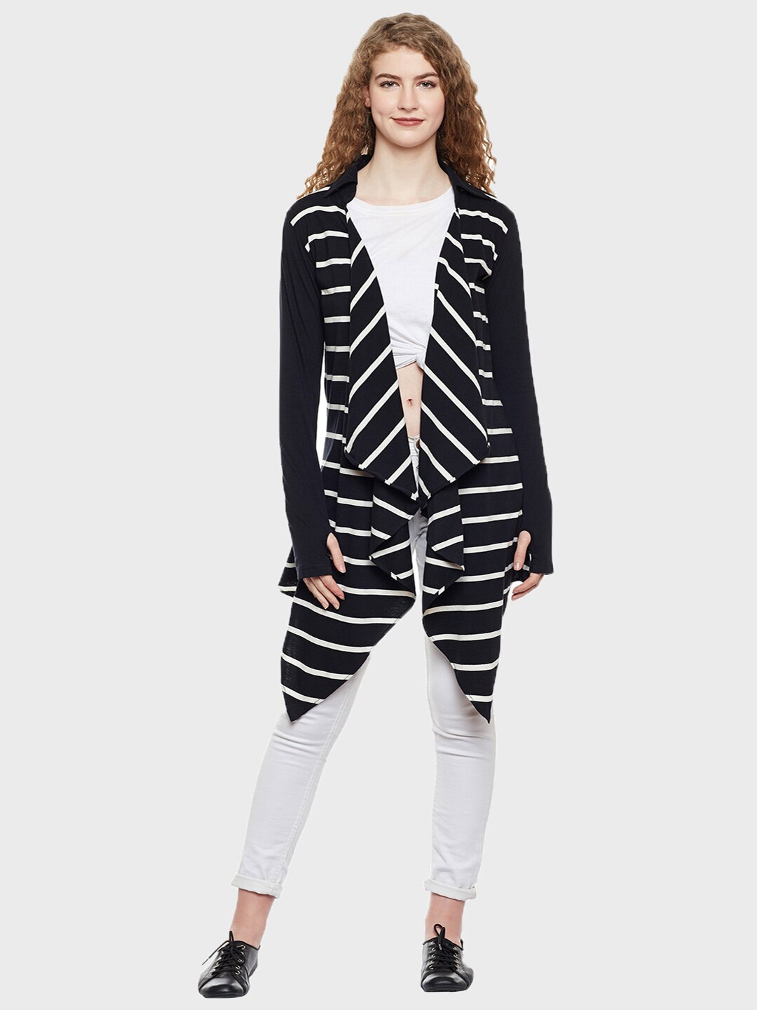 

Hypernation Women Striped Pure Cotton Shrug, Black