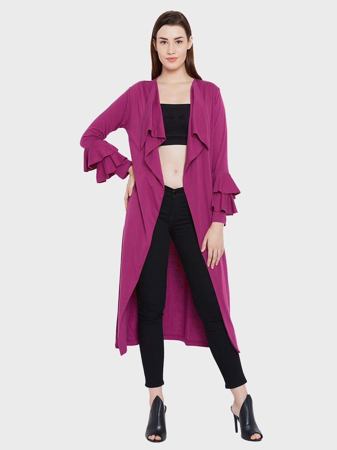 

Hypernation Women Pure Cotton Longline Shrug, Fuchsia