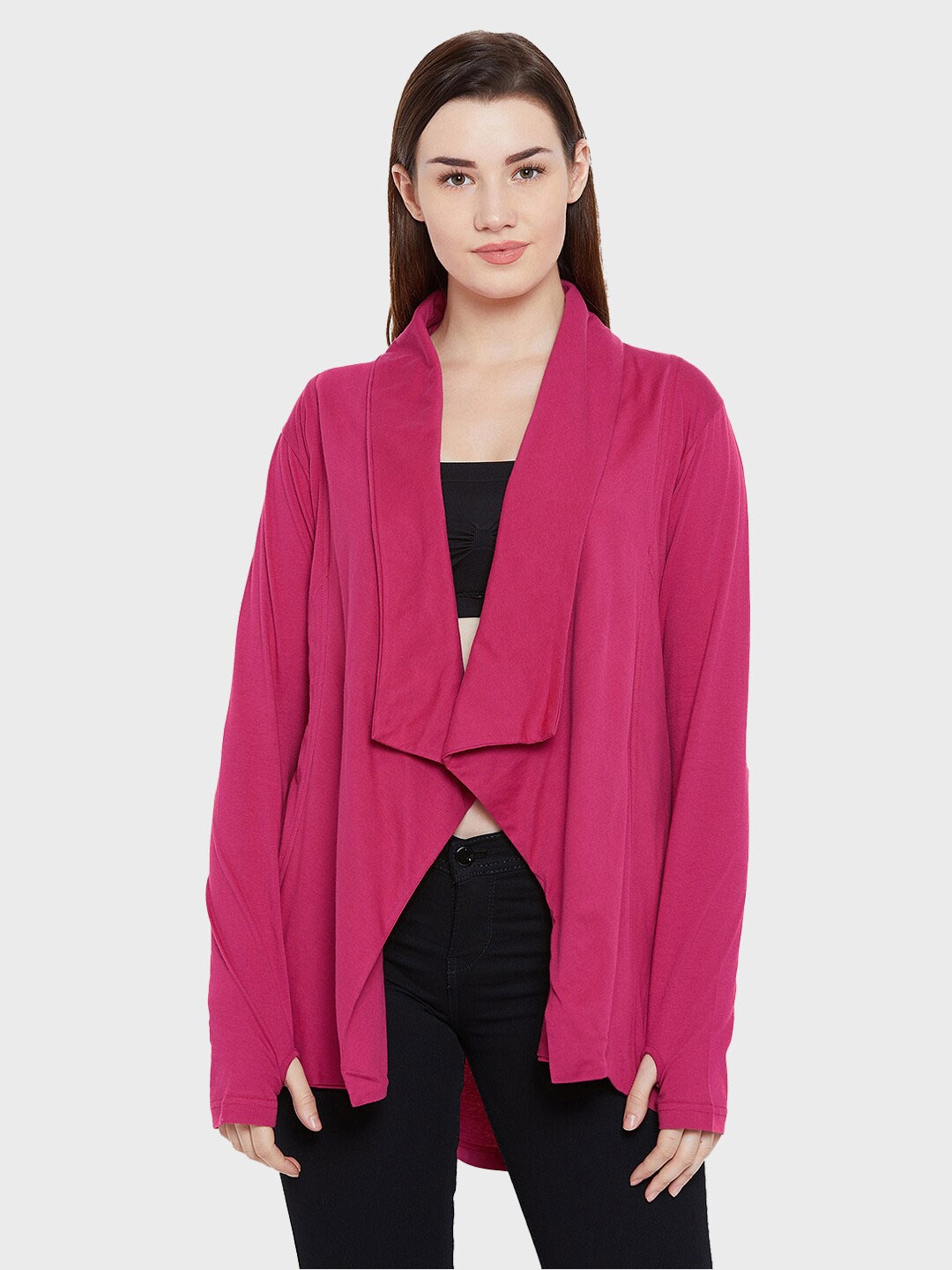 

Hypernation Women Solid Pure Cotton Shrug, Fuchsia