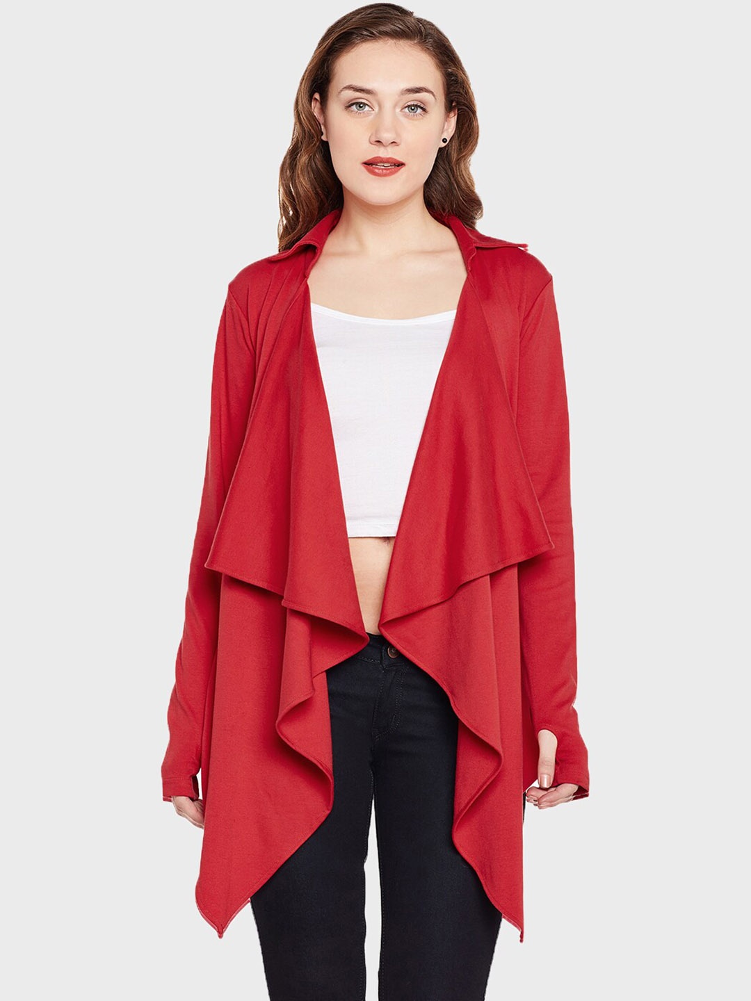 

Hypernation Women Pure Cotton Shrug, Red