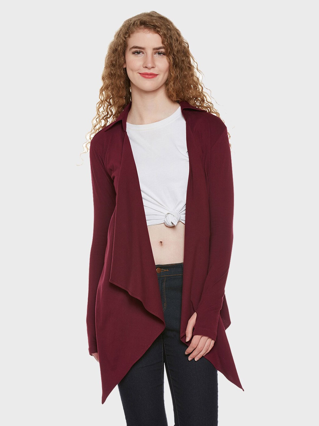 

Hypernation Women Pure Cotton Waterfall Shrug, Maroon